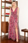 Lulus Garden Romance Magenta Floral Print Organza Maxi Dress In Magenta