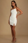 Lulus Party For Two Ivory Asymmetrical Bodycon Mini Dress In Ivory