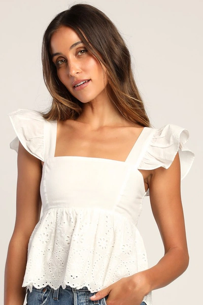 Lulus Always Your Baby White Ruffled Eyelet Babydoll Top