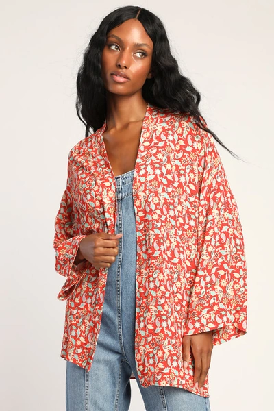 Lulus Just Groovin' Red Floral Paisley Print Cropped Duster