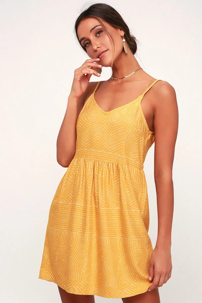 Rvca Nolan Mustard Yellow Print Dress