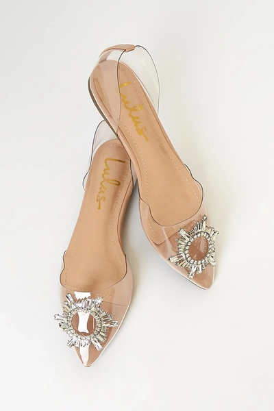 Lulus Myral Light Nude Rhinestone Pointed-toe Flats In Beige
