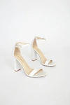 LULUS TAYLOR IVORY SATIN ANKLE STRAP HEELS