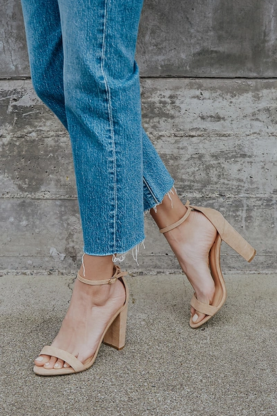 Lulus Taylor Natural Suede Ankle Strap Heels In Beige