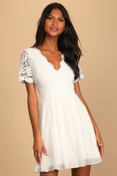 Lulus Angel In Disguise White Lace Skater Dress