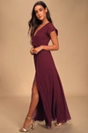 LULUS LOST IN THE MOMENT BURGUNDY MAXI DRESS