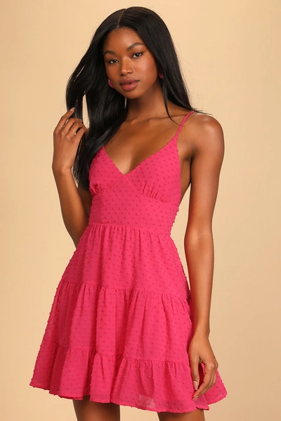 Lulus Flair For Fun Hot Pink Swiss Dot Tiered Mini Dress