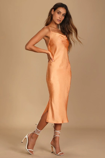 4th & Reckless Lowe Light Orange Strappy Midi Dress