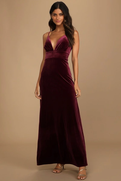 Lulus Night Of Elegance Burgundy Velvet Sleeveless Maxi Dress