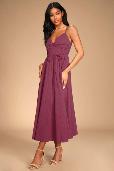 Lulus Cue The Cuteness Mauve Purple Twist-front Midi Dress