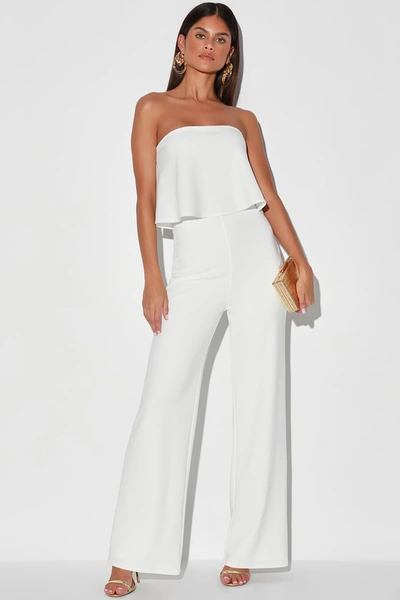 Lulus What Lovers Do White Strapless Wide-leg Jumpsuit