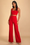 Lulus Only Tonight Red Two-piece Wide-leg Jumpsuit In Red