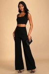 Lulus Only Tonight Black Two-piece Wide-leg Jumpsuit In Black