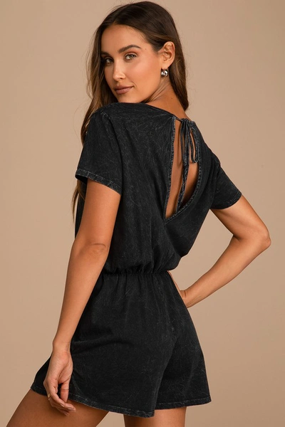 Lulus Casual Cutie Washed Black Short Sleeve Romper