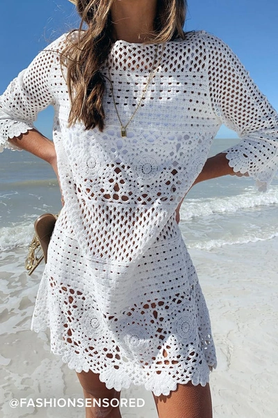 4si3nna Willow Off White Crochet Swim Cover-up