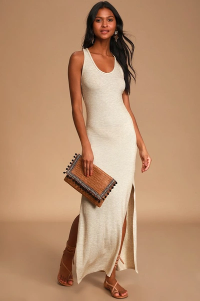 Lulus Relaxed But Not Least Beige Ribbed Sleeveless Maxi Dress
