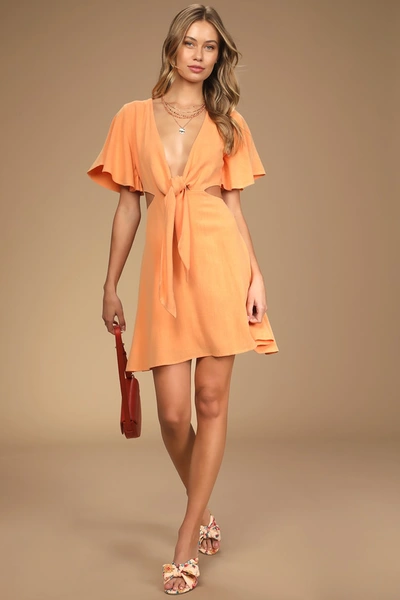 Lulus Perfect Day For Love Peach Cutout Tie-front Mini Dress