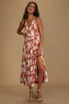 LULUS FOLLOW THE SUMMER ORANGE FLORAL PRINT HALTER MIDI DRESS