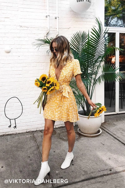 Lulus Garden Explorer Mustard Yellow Floral Print Mini Dress