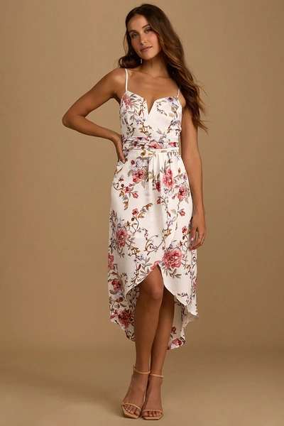 Lulus My Favorite Day Ivory Floral Print Tulip Skirt Midi Dress
