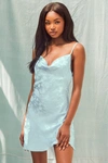 Lulus Close To Your Heart Dusty Blue Satin Jacquard Cowl Slip Dress In Dusty Blue