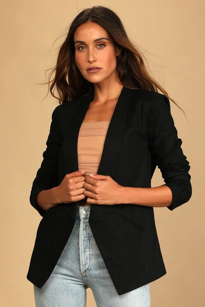Lulus Miss Punctuality Black Lightweight Linen Blazer