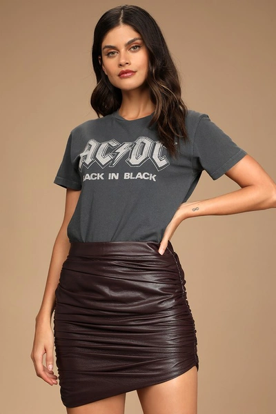 Lulus Cool Factor Dark Plum Purple Ruched Vegan Leather Mini Skirt