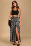 Lulus Subtle Sweetness Black Floral Print Tiered Maxi Skirt In Black