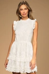 Lulus True As Can Be White Burnout Floral Ruffled Mini Dress In White