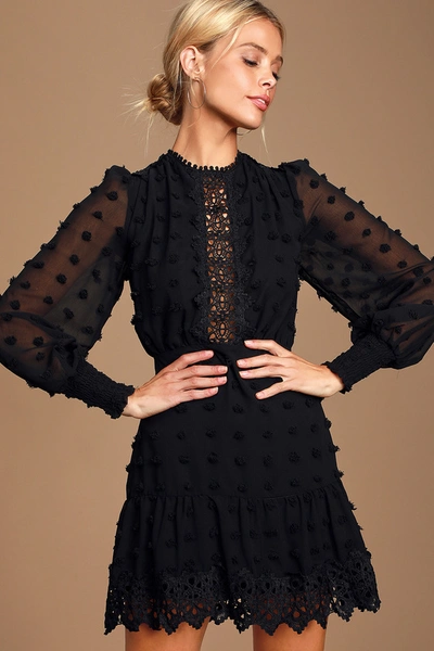 Lulus Lust Or Love Black Embroidered Lace Long Sleeve Dress
