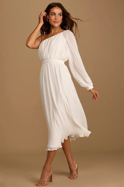 Lulus Always Loving You White Pleated One-shoulder Midi Dress