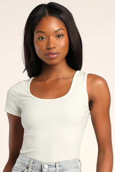 Lulus Gorgeous Go-getter Ivory Ribbed Asymmetrical Crop Top