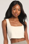 Lulus Just Perfect Beige Square Neck Cropped Tank Top In Beige