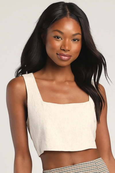 Lulus Just Perfect Beige Square Neck Cropped Tank Top