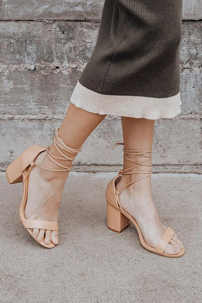 Lulus Kaira Beige Lace-up Heels