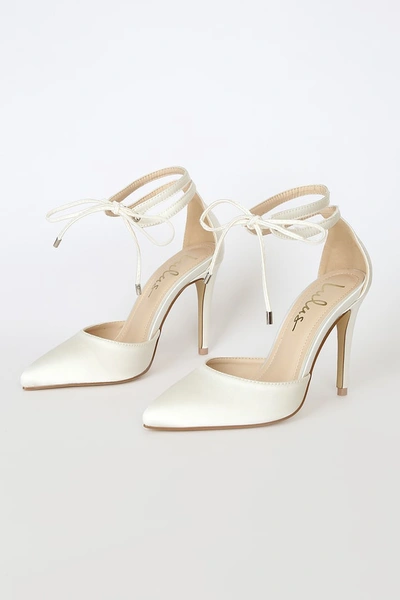 Lulus Luykle White Satin Pointed-toe Ankle Strap Pumps