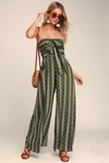 Lulus Raine Olive Green Print Strapless Jumpsuit In Olive Green