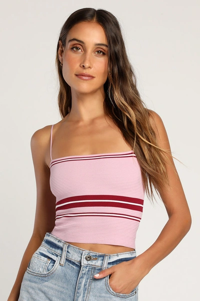 Lulus Lenore Mauve Pink Striped Ribbed Crop Top
