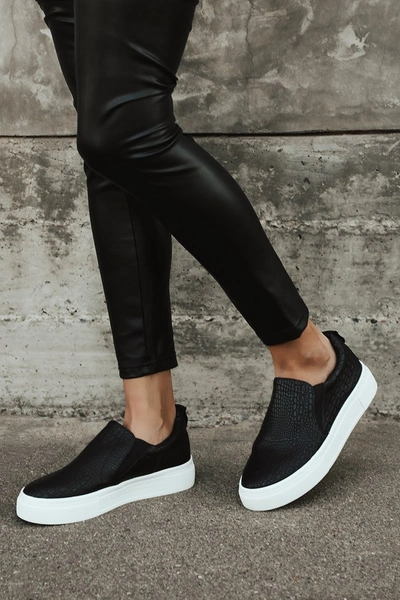 Lulus Cassay Black Crocodile-embossed Platform Slip-on Sneakers