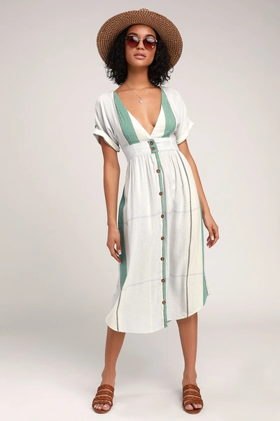 O'neill Reid Light Blue Multi Stripe Button-up Midi Dress