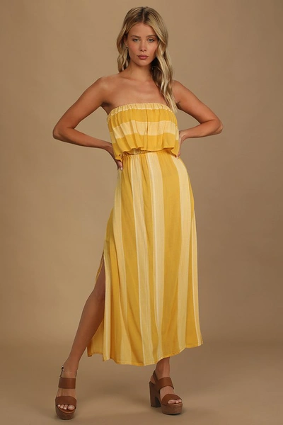 O'neill Koi Yellow Striped Strapless Midi Dress