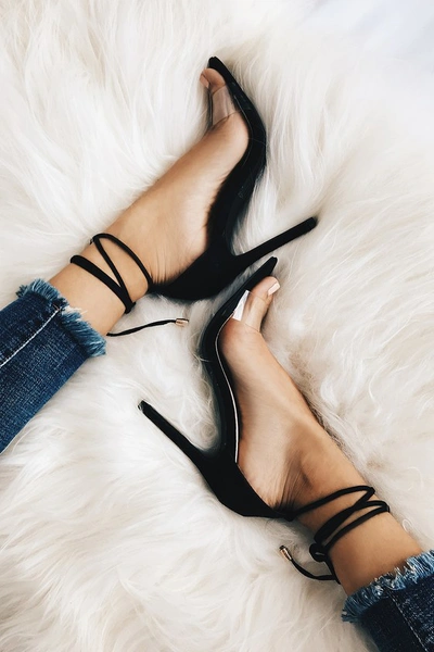 Lulus Ledah Black Suede Lace-up Heels