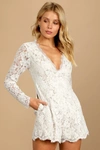 LULUS EXPRESS YOUR LOVE WHITE LACE LONG SLEEVE ROMPER