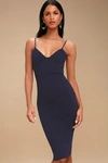 Lulus Don't Tell 'em Navy Blue Bodycon Midi Dress In Navy Blue