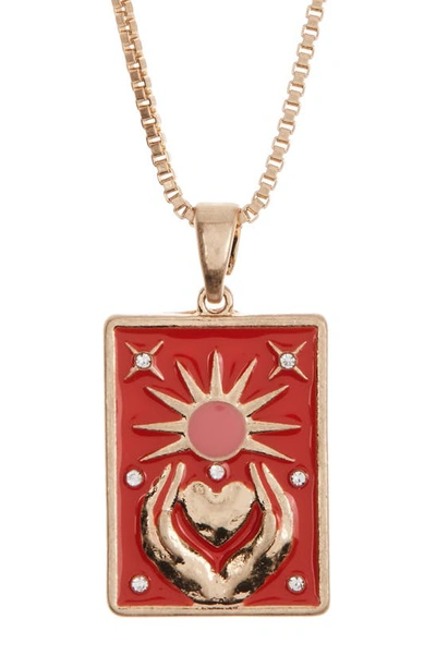 Melrose And Market Love Enamel Talisman Pendant Necklace In Red- Gold