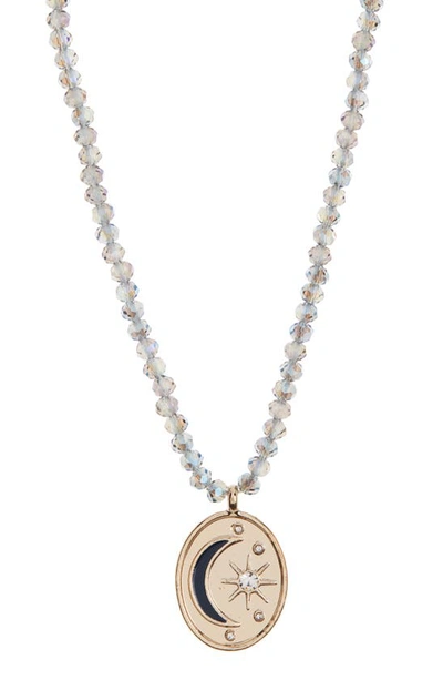 Melrose And Market Moon Medallion Bead Necklace In Midnight Blue- Gold