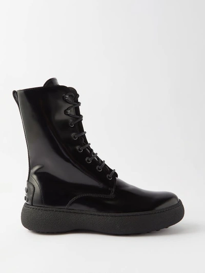 Tod's Gommini Glossed-leather Lace-up Ankle Boots In Black