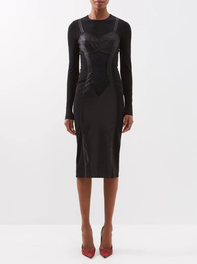 Dolce & Gabbana Jersey Long Sleeves Dress - Look12 In Black