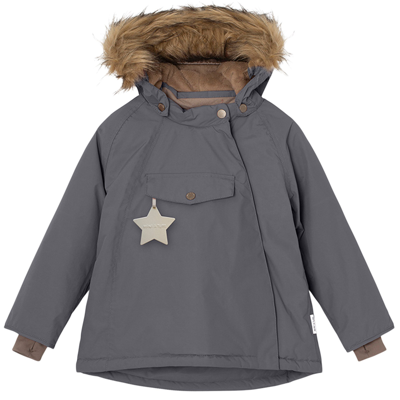 Mini A Ture Wang Winter Jacket With A Faux Fur Hat Forged Iron Blue