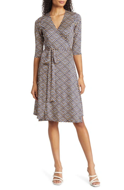 Kiyonna Essential Wrap Dress In Golden Geometric Print